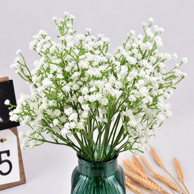 DuHouse 10Pcs Babys Breath Artificial Flowers Fake White Flowers Real Touch  Gypsophila Floral in Bulk for Home Wedding Garden Decor (White Long Stem)