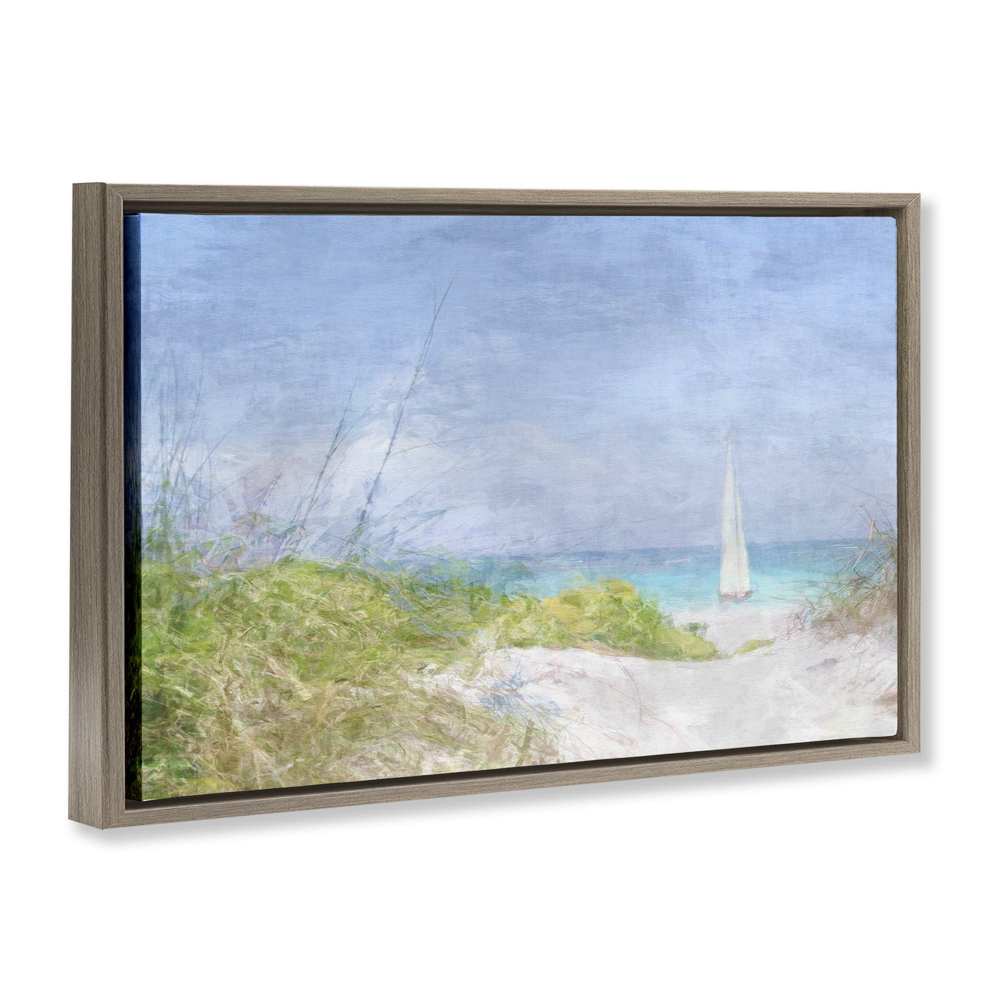 Stupell Industries Solitary Yacht Seascape Coastal Painting Brown Floater Framed Canvas Art Print Wall Art, 25 x 17