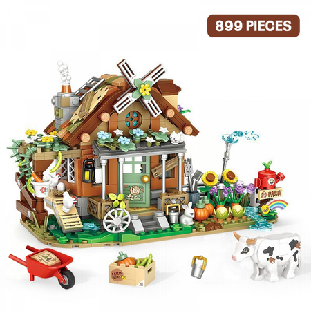 Windmill-Cabin Building Blocks Set for Adults, 899pieces Retro House Collection for Ages 14+ Architecture Building Collectors Birthday Gifts
