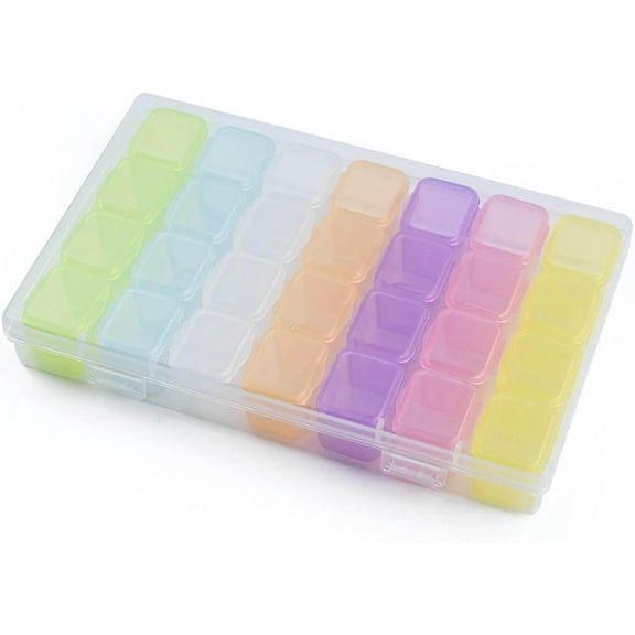 Organizer Storage Clear Plastic Boxes Bead Storage Containers Beaded Adjustable Dividers Boxes Colorful 28 Grids Organizer Boxes Craft Storage Case with Hinged Lid for Jewelry Small Accessories