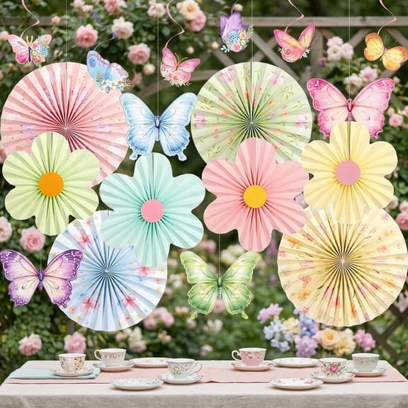 Floral Butterfly Hanging Decorations - Perfect for Birthday Parties and Afternoon Tea with a Romantic Garden Theme
