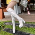 thumbnail image 2 of Knee High Boots for Women Fashion Slouchy Leather Platform Chunky High Heel over The Knee Long Tall Boots, 2 of 5