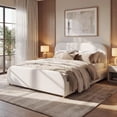 thumbnail image 1 of Queen Linen Upholstered Platform Bed - Modern Minimalist Beige Bed Frame, 1 of 6