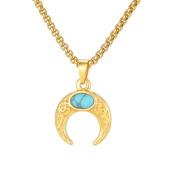 VNOX Vintage Natural Stone Necklace for Men, Stainless Steel Moon Pendant Necklace, New for Fashion Jewelry Gift