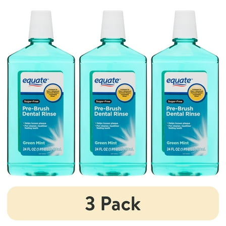 (3 pack) Equate Sugar-Free Pre-Brush Dental Rinse, Green Mint, 24 fl oz, Compare to Plax® Advanced Formula Plaque Loosening Rinse Softmint®