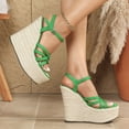 thumbnail image 4 of HEWUQI Wedges Sandals for Women Platform Espadrilles Open Toe Strappy Slingback High Heels Summer Wedding Prom Work Beach Dress Shoes Green Size 7, 4 of 6