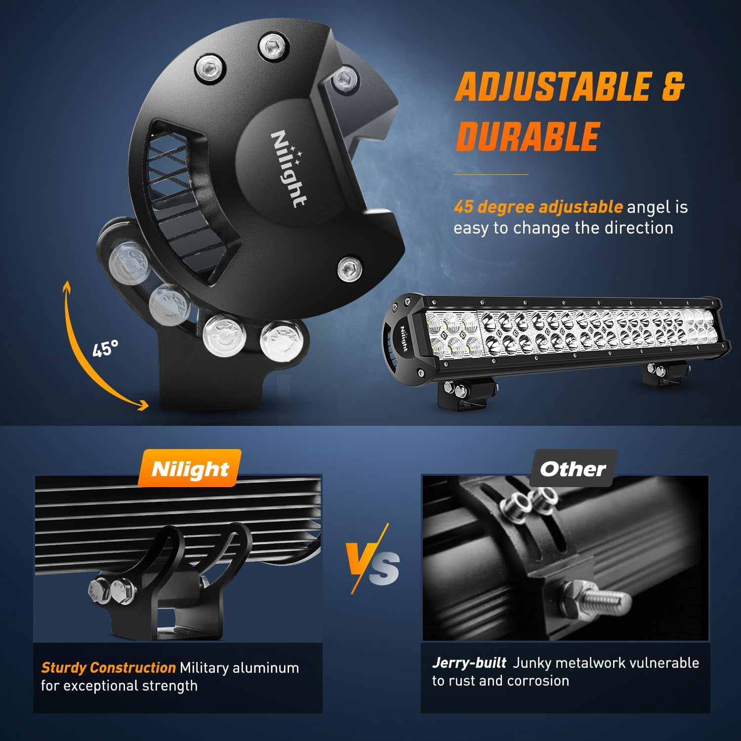 Nilight 17" 108W LED Light Bar, Spot Flood Combo Beam, IP67 Waterproof, Adjustable Mounting Bracket
