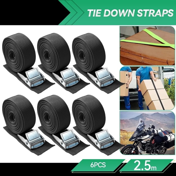 AUTOXBERT 6Pcs 1 in x 8 ft Lashing Straps Luggage Cargo Cinch Tie Down Straps Adjustable Cam Buckles Car Roof
