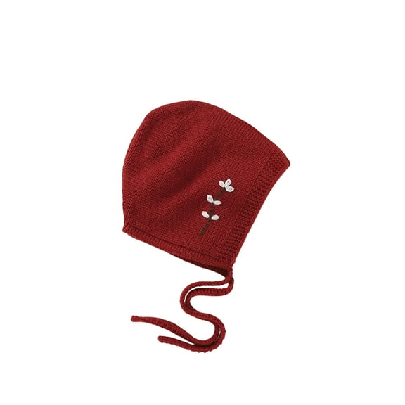 Gpaecead Baby Girls Bonnet Embroidered Cotton Yarn Knitted Hat For Fall Winter 0-18 Months Red