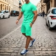 thumbnail image 3 of PEASKJP Two Piece Short Outfit Men's Pattern Printed T-Shirt and Shorts Set Sports Mesh Tracksuit Outfits (Green,4XL), 3 of 4