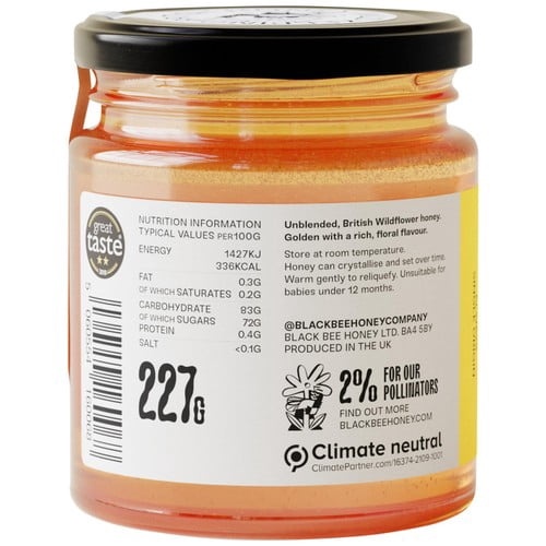 Black Bee Honey British Summer Runny Wildflower Honey 227g, British Import (Pack of 2)