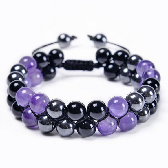 EGNMCR Fake Flowers, Artificial Flowers 8MM Natural Amethyst Double-layer Bracelet Black Magnet Beaded Bracelet Men And Women Couple Bracelet agate racelets