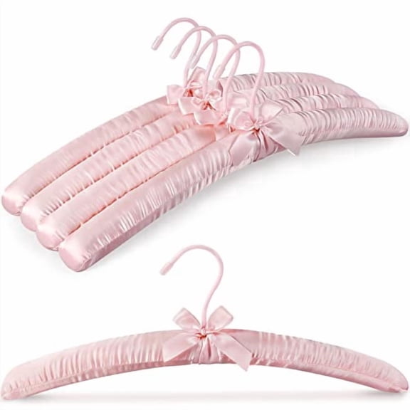 HANGER Padded Hangers for Women Clothing,17-inch Satin Hangers 5 Pack Thick Foam Padded No Shoulder Bump for Sweaters,Coat,Blouses,Dresses-Pink,CT18P