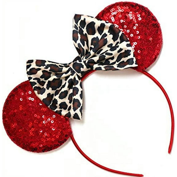 CLGIFT Leopard Minnie Ears, Animal Kingdom Ears, Lion King Minnie (Red)