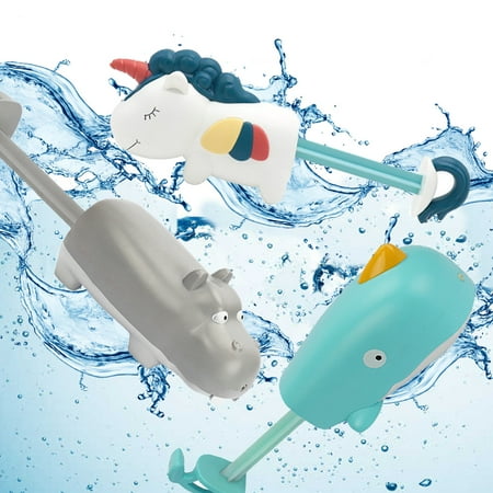 Bath Toys for Toddlers 3Pcs Cartoon Animal Pull Type Water Sprinkler Game Water Guns Bathtub Summer Pool Beach Outdoor Play Toys for Kids