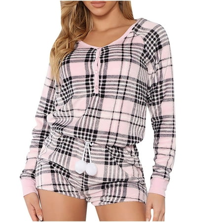 

Womens Long Sleeve Button up Plush Onesies Pajamas Short Jumpsuits Tie Waist Winter Comfy Soft Rompers Sleepwear