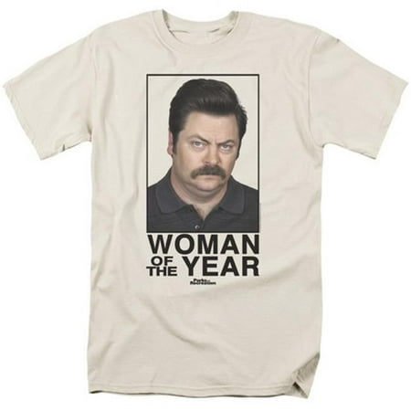 Trevco Parks&Rec-Woman Of The Year Short Sleeve Adult 18-1 Tee, Cream - (Best Of Parks And Rec)