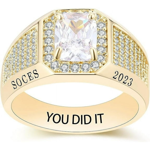 Ccjcinata-Personalized class rings for high school Customizable university class rings for high school for men Sterling Silver graduation rings for men (Sterling Silver - Gold Plated)