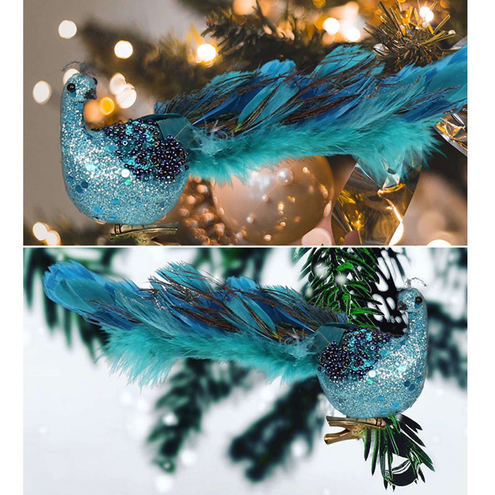 11 inch Feather/Glitter Wedding Peacock Bird couple Clip-on Handmade 