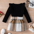 thumbnail image 6 of CUZIBR Baby Girl Winter Outfits Plaid Skirts Set Ruffles Long Sleeve Ribbed Round Neck Tops Shirt Bow Button Plaid Skirt Stylish Warm Dailywear Fall Winter Outfits,Black,18-24 Months, 6 of 8