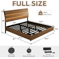 thumbnail image 2 of Galnfu Floating Full Size Bed Frame with LED Light and USB Port Charging Station, Platform Bed with Wooden Storage Headboard, Sturdy Steel Slats,Easy to Assemble, Walnut, 2 of 8