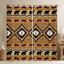 jejeloiu Wild Animal Bear Black Out Curtains,Retro Boho Aztre Curtains Pack of 2 (42x63 Each),Vintage Rhombus Pattern Bedroom Curtains For Adult,Super Cozy Room Decor
