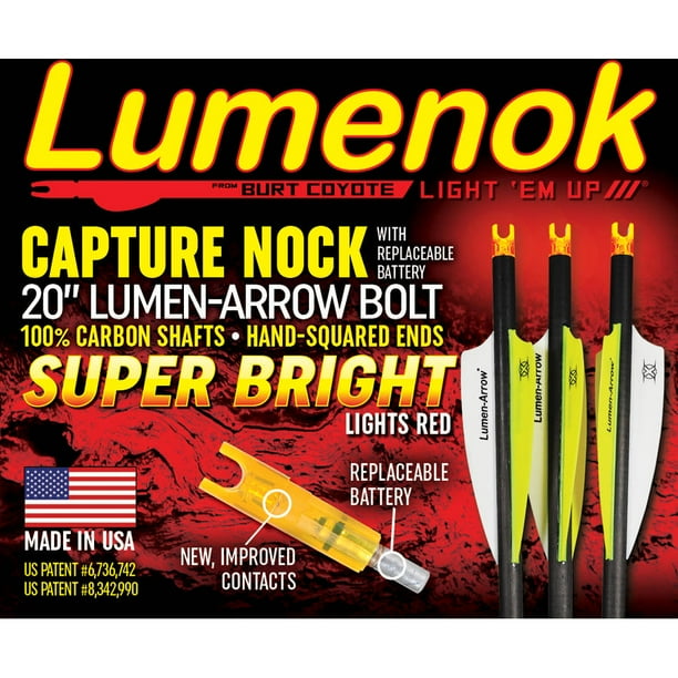 Lumenok Crossbow Bolts Carbon with Capture, 20", 3pk