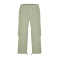 thumbnail image 4 of HKYNLAG Mens Cargo Shorts Below Knee Casual Elastic Waist Drawstring Work Capris Relaxed Fit Hiking Long Short Pants with Multi Pockets Light Green S, 4 of 5