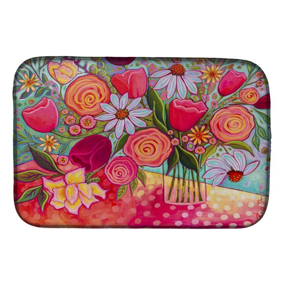 Polka Dots Flowers Dish Drying Mat
