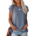 thumbnail image 1 of Fashnice Hauts d'Été pour Femmes T-Shirts à Manches Courtes Col Rond T-shirt Ample Quotidien Chandail Bleu Gris m, 1 of 3