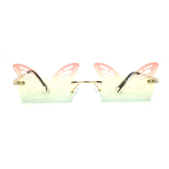 Die Cut Butterfly Lens Rimless Funky Hippie Sunglasses Gold Red Green