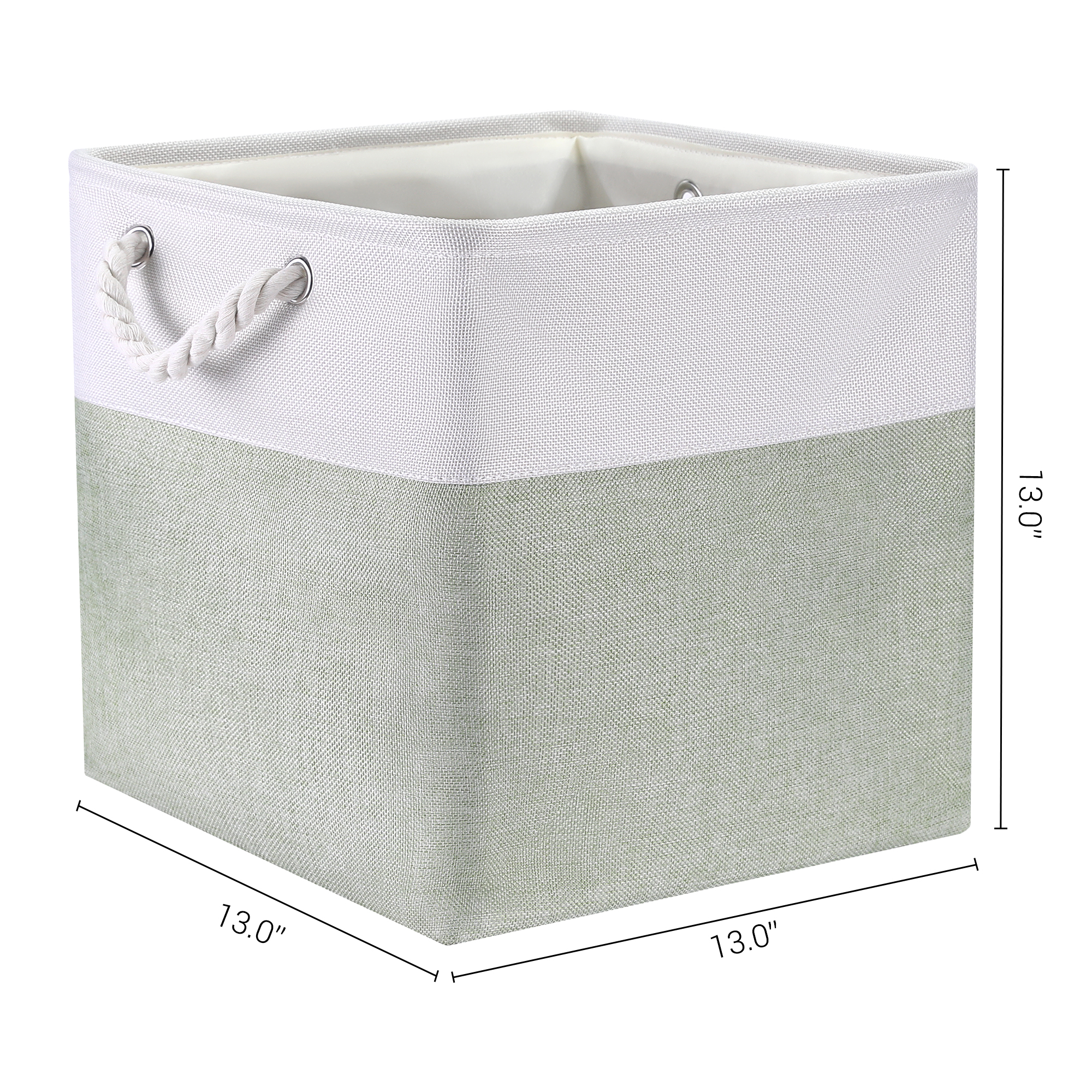 Unique Bargains Square Fabric Storage Basket Bin White/Green 13inch