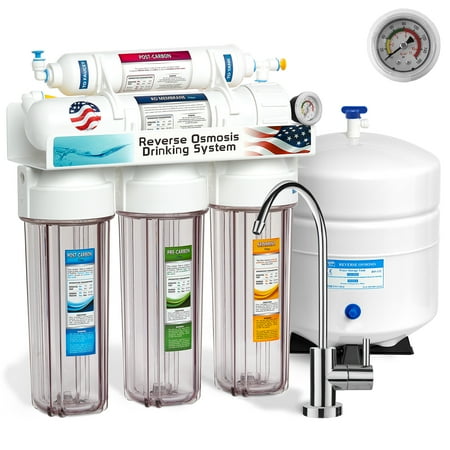 Express Water 5-Stage Undersink Reverse Osmosis Water Filter System Clear Pressure Gauge 50GPD - RO5MCG