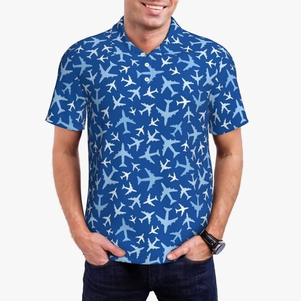 Balery Airplanes in the Sky Camisa Polo de Hombre con Estampado, de Manga Corta y Tejido Medio, Camisa Tipo Golf Polo-X-Large