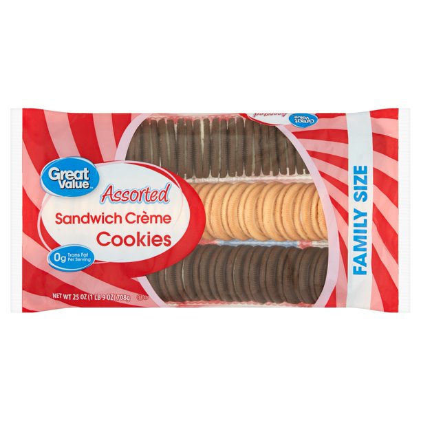 Great Value Assorted Sandwich creme Cookies Family Size, 25 oz