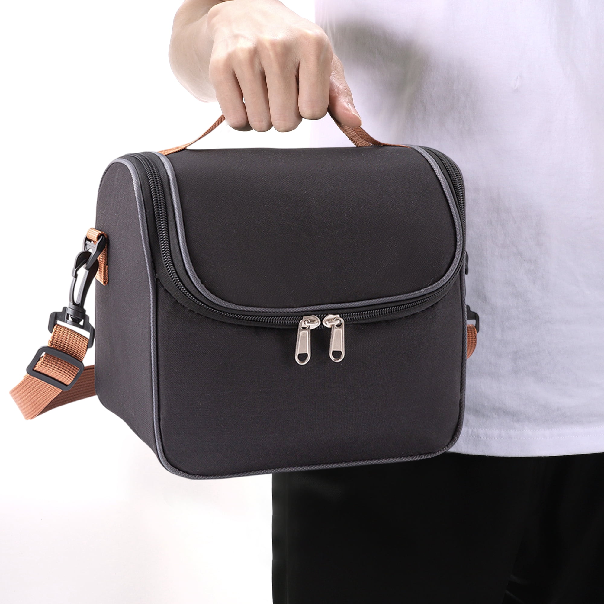 Unique Bargains Reusable Insulated Lunch Tote Bag Black