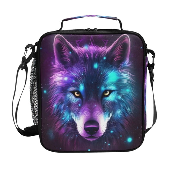 Wolf Head with Nebula Insulated Lunch Bag Reusable Lunch Box Lunch Container with Straps