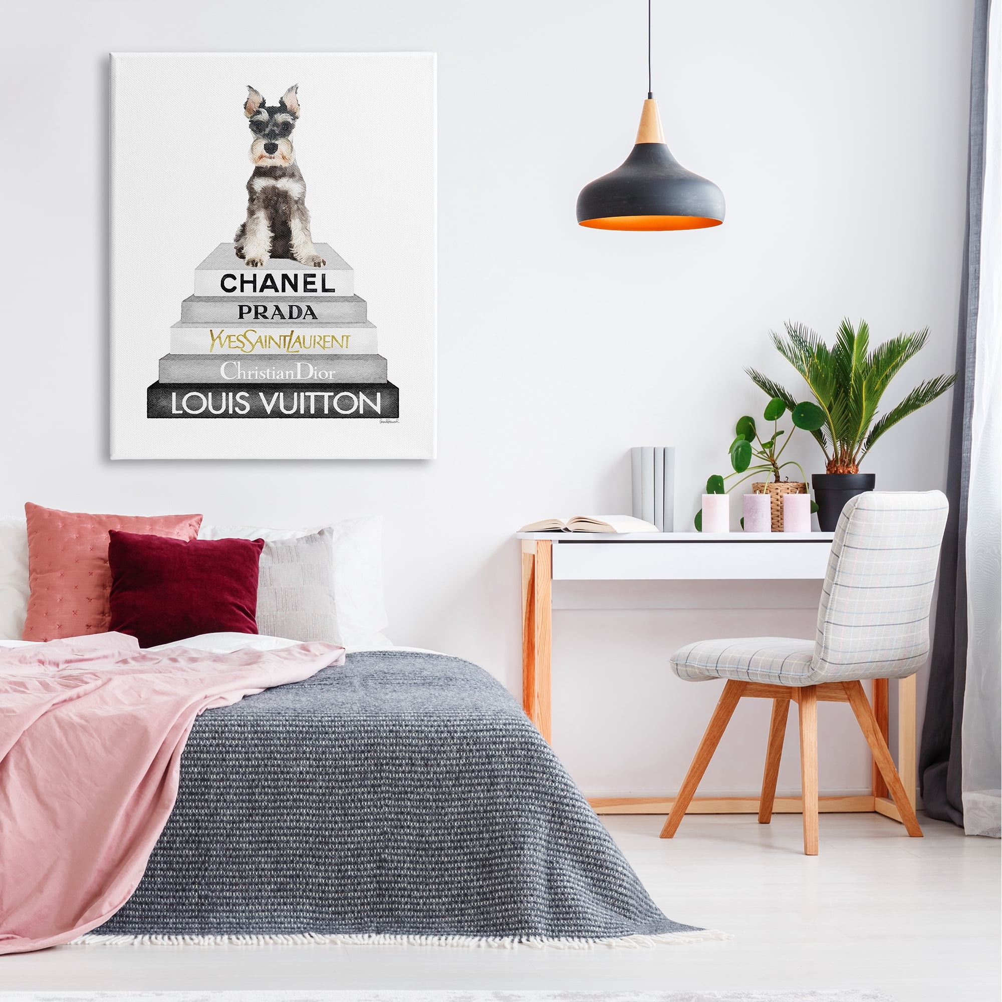 Stupell Industries Schnauzer Puppy on Books Animals & Insects Painting Gallery Wrapped Canvas Art Print Wall Art, 36 x 48