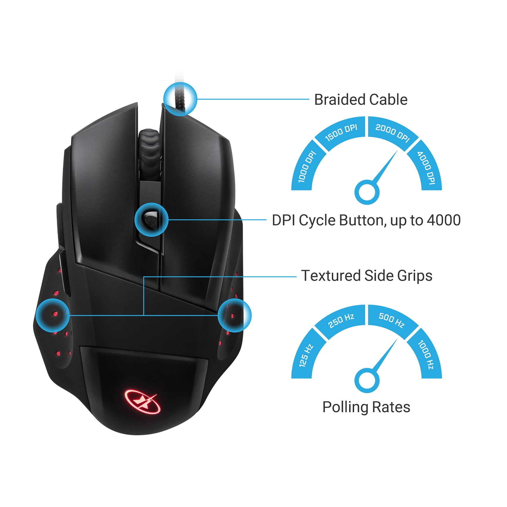Rosewill 4000 dpi Optical Wired Gaming Mouse For Large Hands Six Buttons ION D10