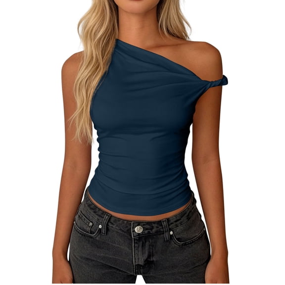 yillto Off Shoulder Tops for Women Going out Top Cute Summer Crop Tank Trendy Ruched Tees Tshirts