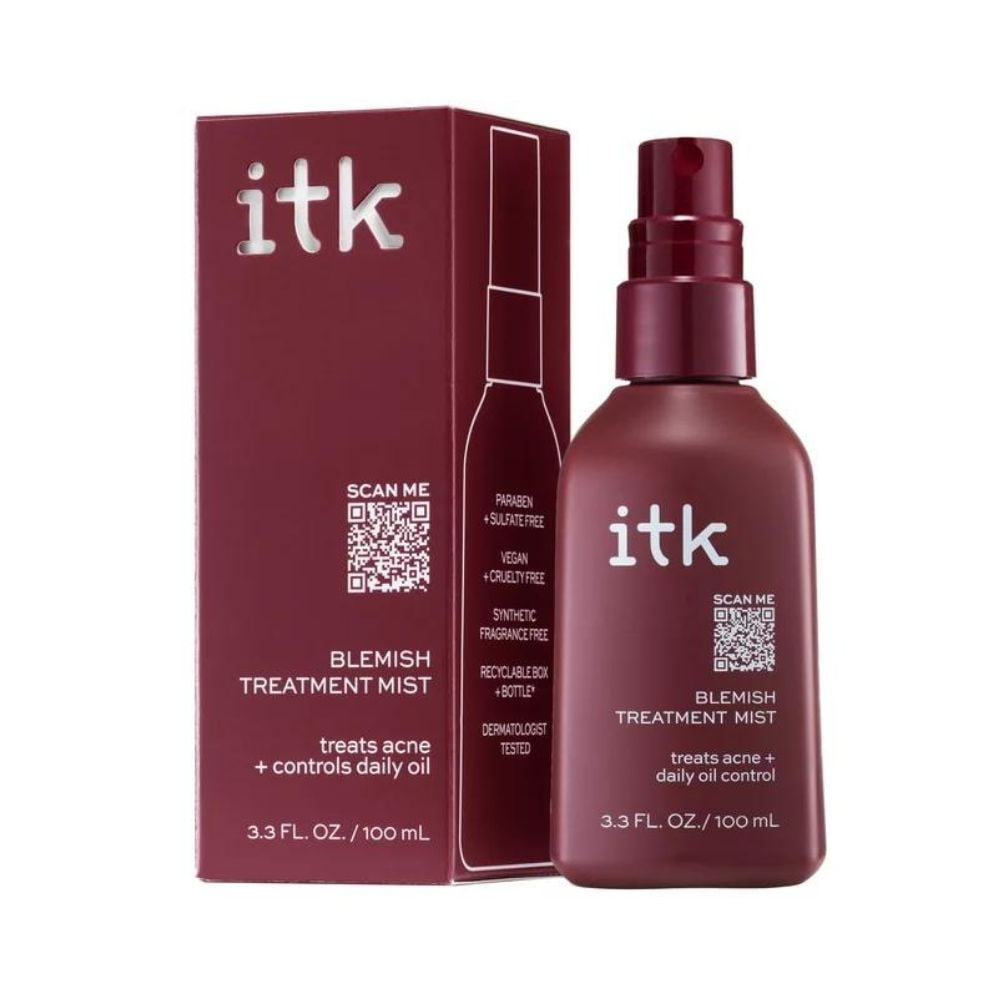 ITK Milk-to-Foam Gentle Cleanser, 5 oz + Blemish Treatment Mist for Acne Prone Skin, 3.3 oz (Variety Pack)