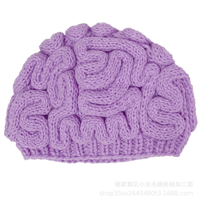 Gorro con forma de cerebro de parodia de terror, gorro con forma de cerebro de personalidad tejido a mano para Halloween