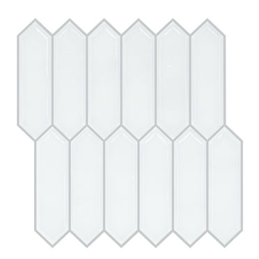VEELIKE 6-Sheets White Long Hexagon Peel and Stick Backsplash Tiles Waterproof Adhesive Tile 12"x12“
