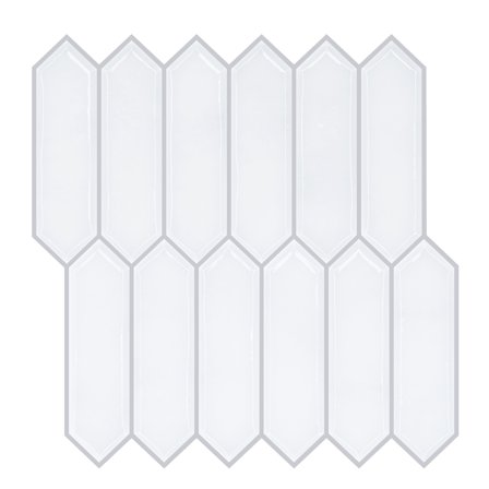 VEELIKE 6-Sheets White Long Hexagon Peel and Stick Backsplash Tiles Waterproof Adhesive Tile 12"x12“