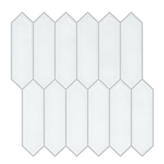 VEELIKE 6-Sheets White Long Hexagon Peel and Stick Backsplash Tiles Waterproof Adhesive Tile 12"x12“