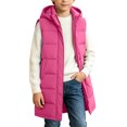 thumbnail image 2 of Kids Girls Long Quilted Puffer Vest Sleeveless Hooded Button Down Padded Coats Jacket Outerwear with Pockets, 2 of 9