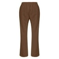 thumbnail image 4 of Brown Linen Pants Women's Corduroy Pants Summer Wide Leg Pants Solid Casual Linen Drawstring Cropped Pants with Pockets Pants for Women, 4 of 6