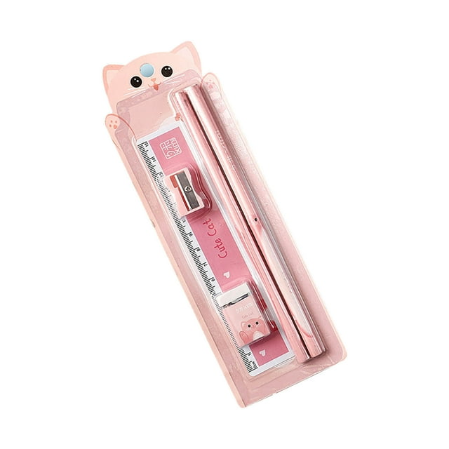 Vadktai Colored Pencil Set, Cartoon Pencil, Five-Piece Set of Student Study Stationery, Pencil, Ruler, Eraser, Sharpener