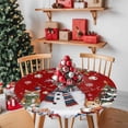 thumbnail image 3 of Round Table Cloth with Elastic Fitted Edged, Xmas Tree Snowman Poinsettia Flower Waterproof Tablecloth for 36"-44" Tables Winter Snowflakes on Red Wipeable Indoor Table Cover for Kitchen Camping, 3 of 9