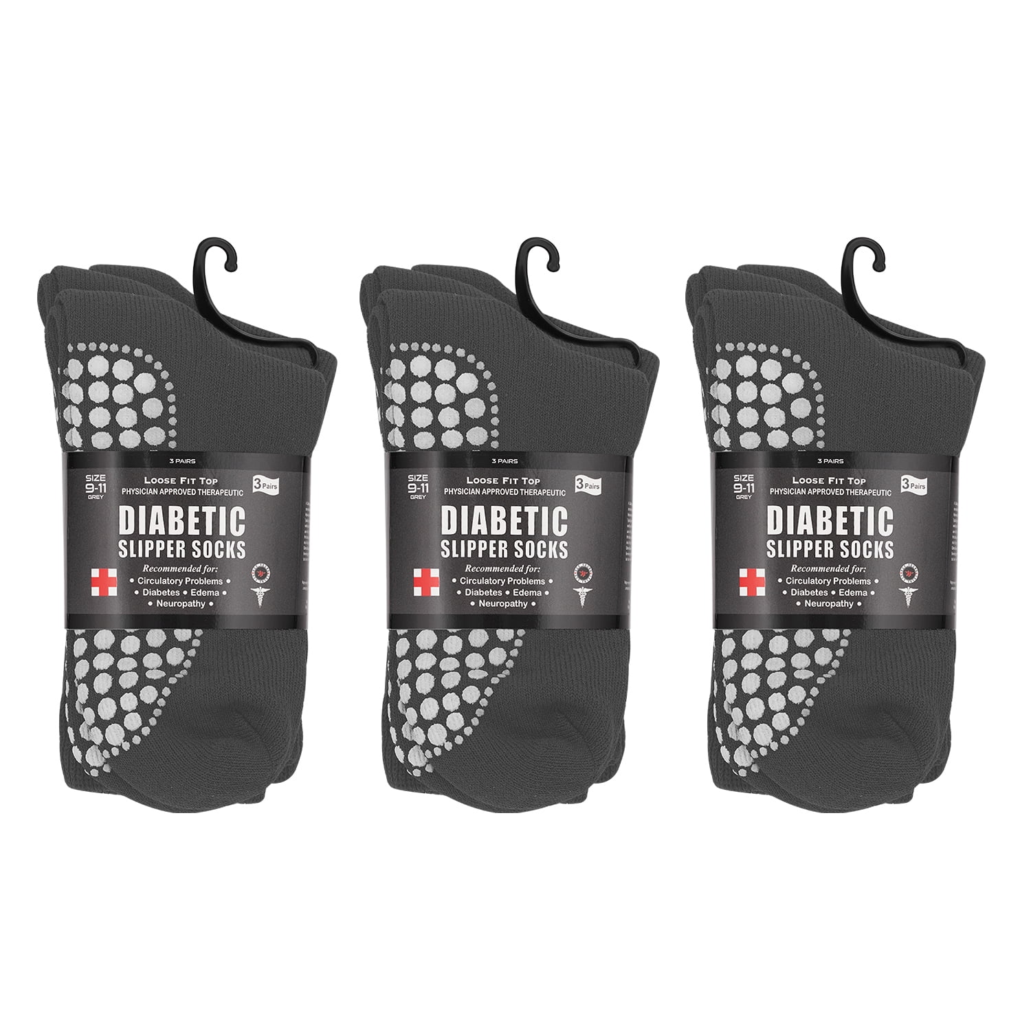 Nobles Assorted Diabetic Anti Skid/ No Slip Hospital Gripper Socks, Great for adults, men, women. Designed for medical hospital patients but great for everyone (Grey Skid 2, 9-11)